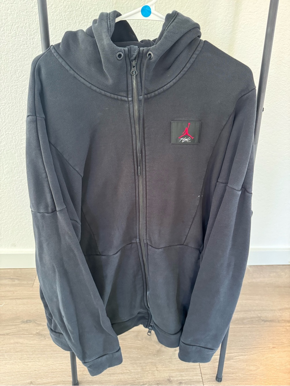 Jordan Black Full-Zip Hooded Jacket with Red Jumpman Patch